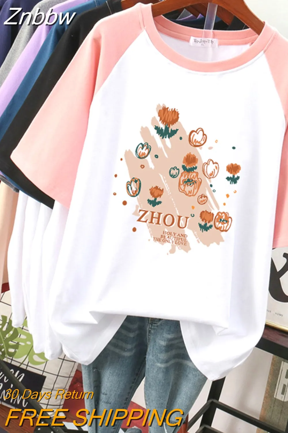 Znbbw 100% Cotton L-3XL T Shirt Plus Size Print Tshirt Short Sleeve Patchwork Women Top Summer Couple O Neck Oversize T Shirts - Image 4