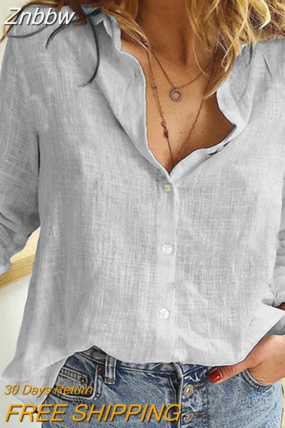 Znbbw Ladies Holiday Blouses Women Long Sleeve Turn-down Collar Solid Color Button Casual Fashion Shirts - Image 6