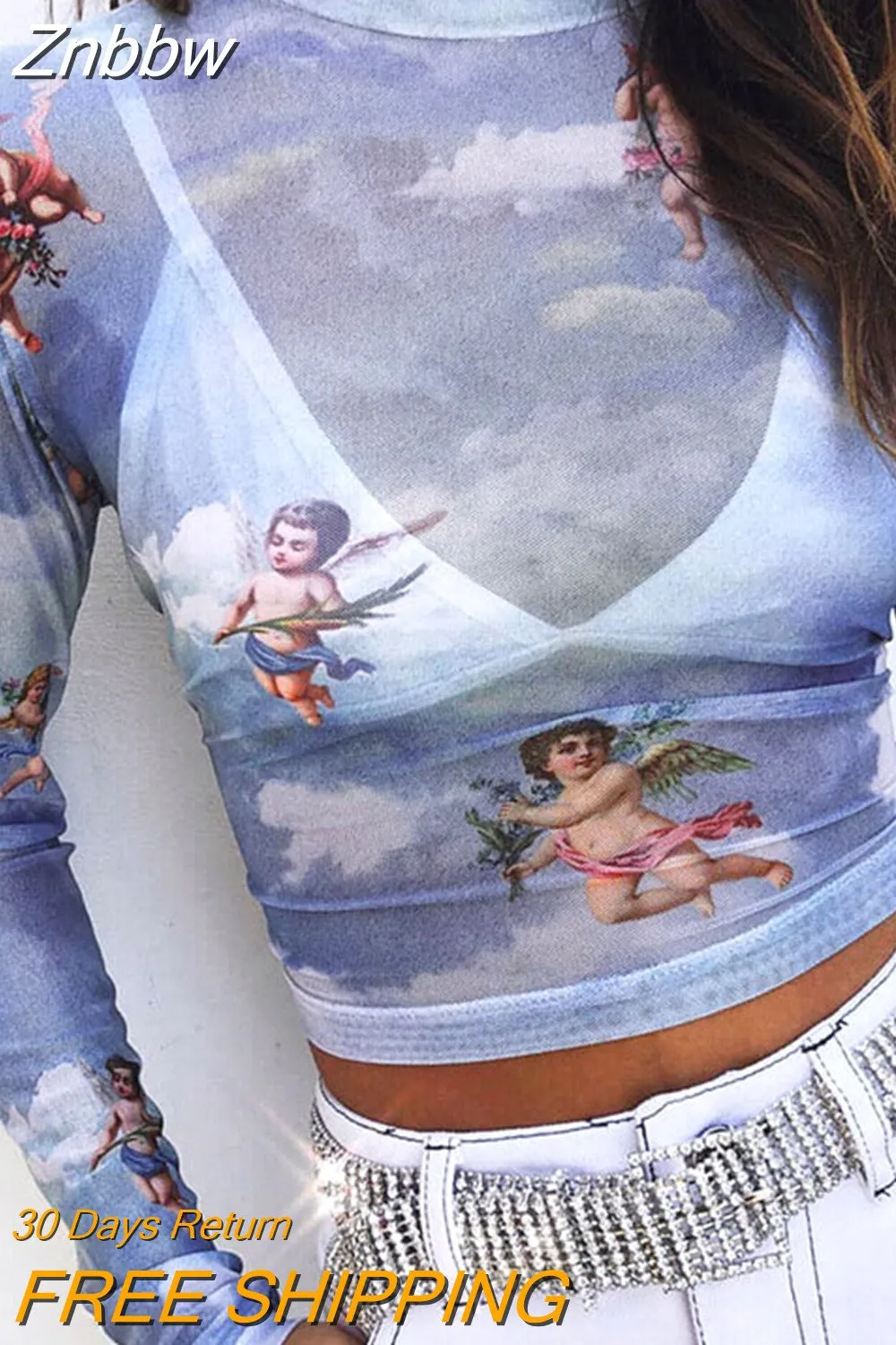 Znbbw Women T Shirt See Through Transparent Mesh Tops Long Sleeve Sheer Slim Ladies Turtleneck T-Shirt New Arrival Women tshirt - Image 5