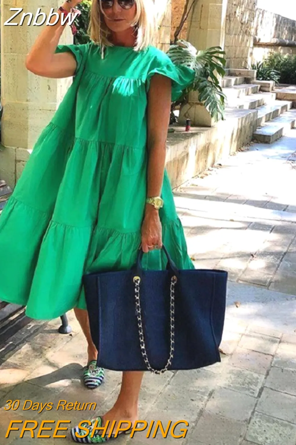 Znbbw Women's Summer Ruff Sundress Elegant Casual Party Beach Vintage Swing Midi Dress 2023 Solid Bohemian Oversized Vestidos Robe - Image 9