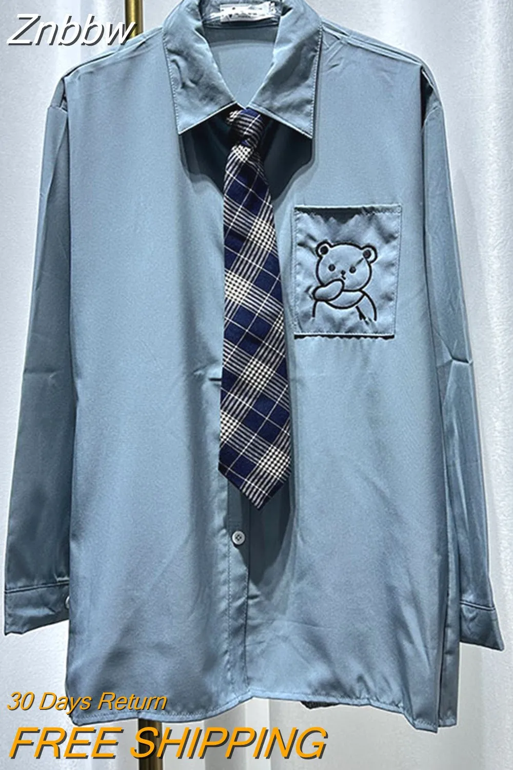 Znbbw Autumn Women Harajuku Vintage Blouse Black White Goth Streetwear Student Long Sleeve Down Collar Kpop Fashion Shirts Top - Image 3