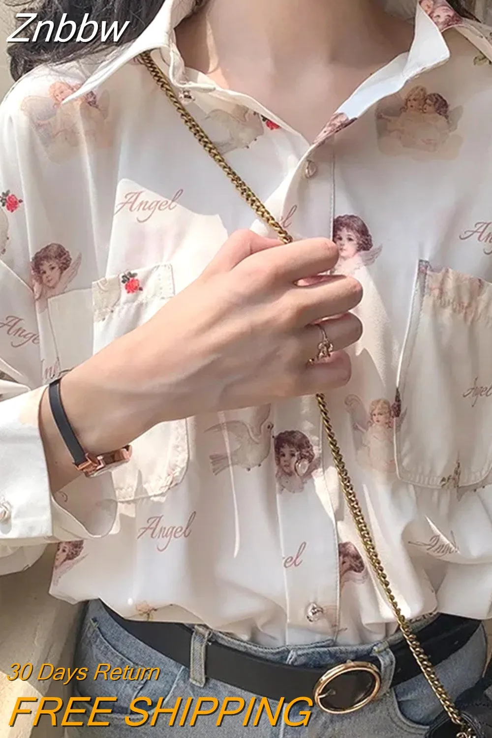 Znbbw Women Simple Designer Elegant Chiffon Shirt Women Floral Pattern Chic Trendy All Match Ulzzang Shirt Ladies Leisure Tops - Image 3