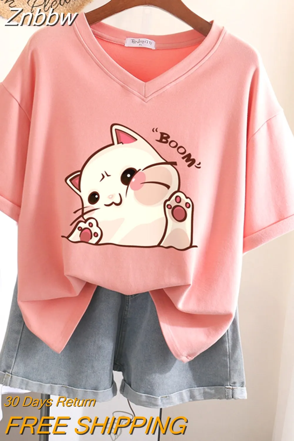 Znbbw 100% Cotton L-6XL T Shirt Plus Size Tshirt Short Sleeve Women Top Summer Cartoon Print Couple V Neck Oversized T Shirts - Image 5