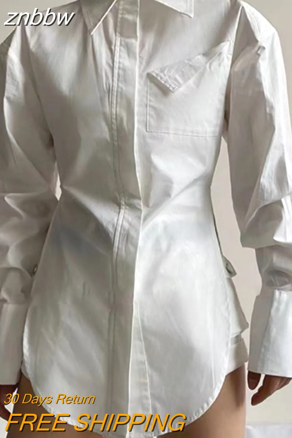 znbbw 2023 Spring New In Streetwear Long Sleeve White Shirt Women Minimalist Pocket Button Up Ladies Tunic Blouse Female Tops - Image 2