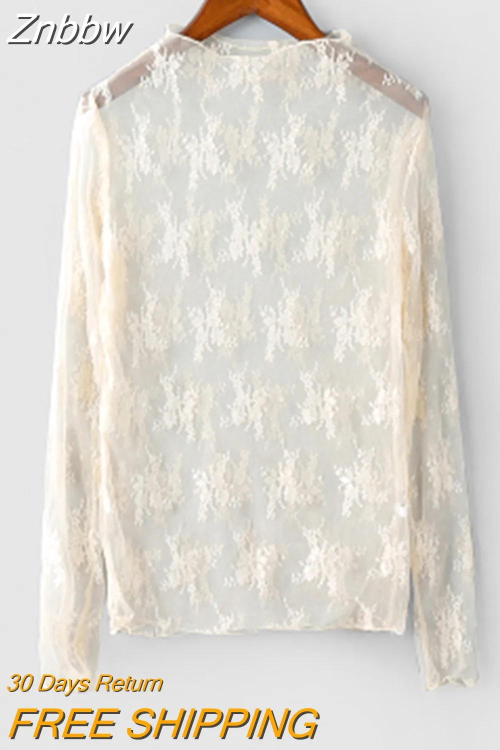 Znbbw Women Lace Floral Embroidery Blouses Shirt Ladies tops Sexy mesh Blouses Transparent Elegant See-through Black Shirt - Image 4