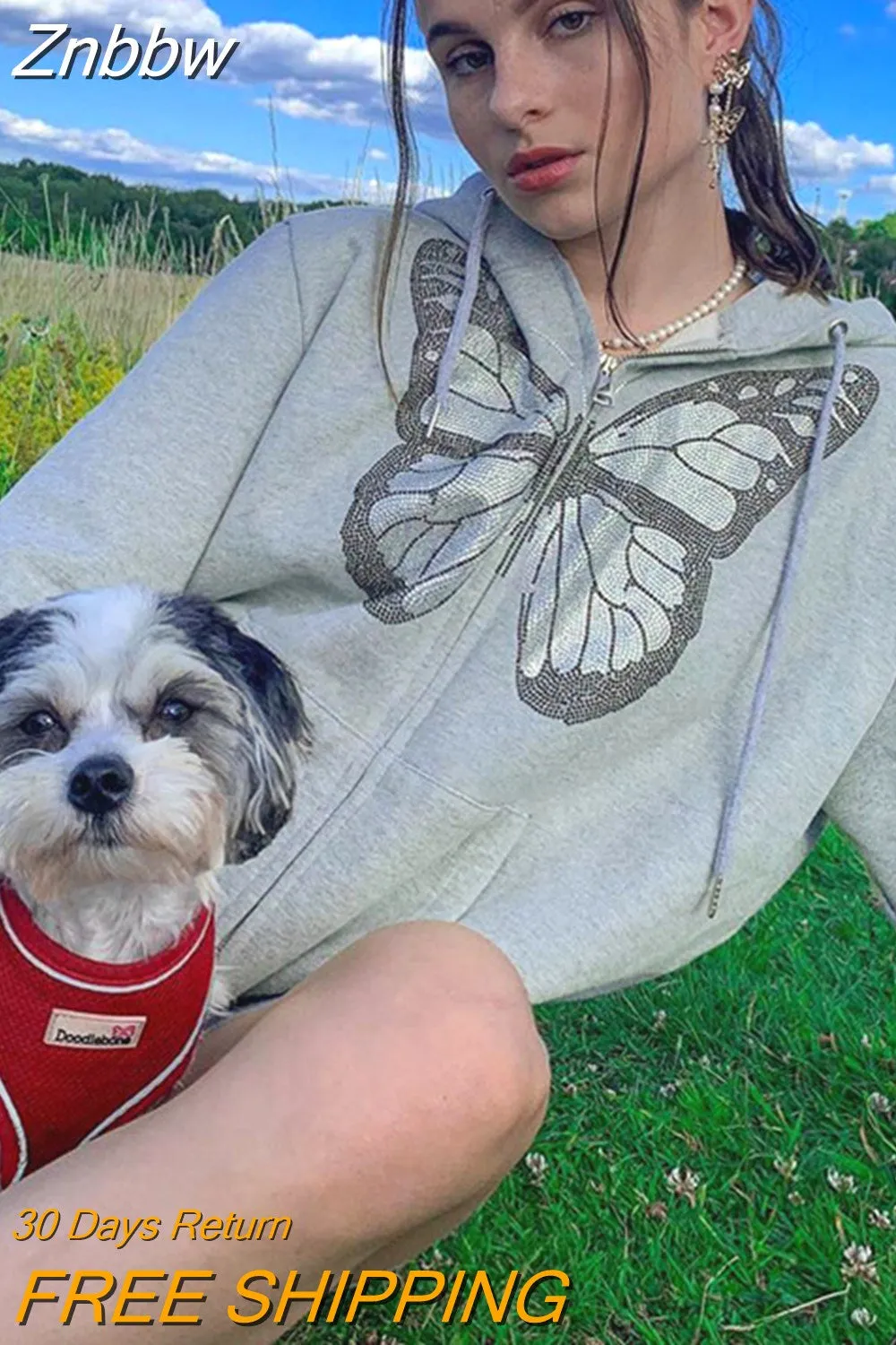 Znbbw Aesthetic Butterfly Zip Up Oversized Sweatshirts Harajuku Long Sleeve Goth Hoodies Y2K Autumn Grunge Punk Coat Retro Clothes - Image 11