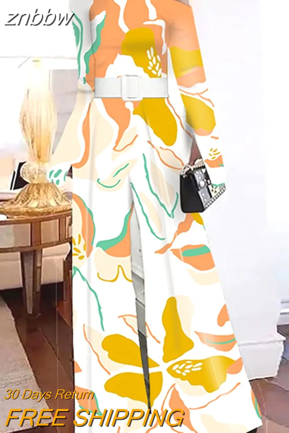 znbbw Women High Street Overalls Playsuit Elegant One-Shoulder Retro New Print Wide Leg Romper Sexy Patchwork Pattern Party Jumpsuits - Image 4