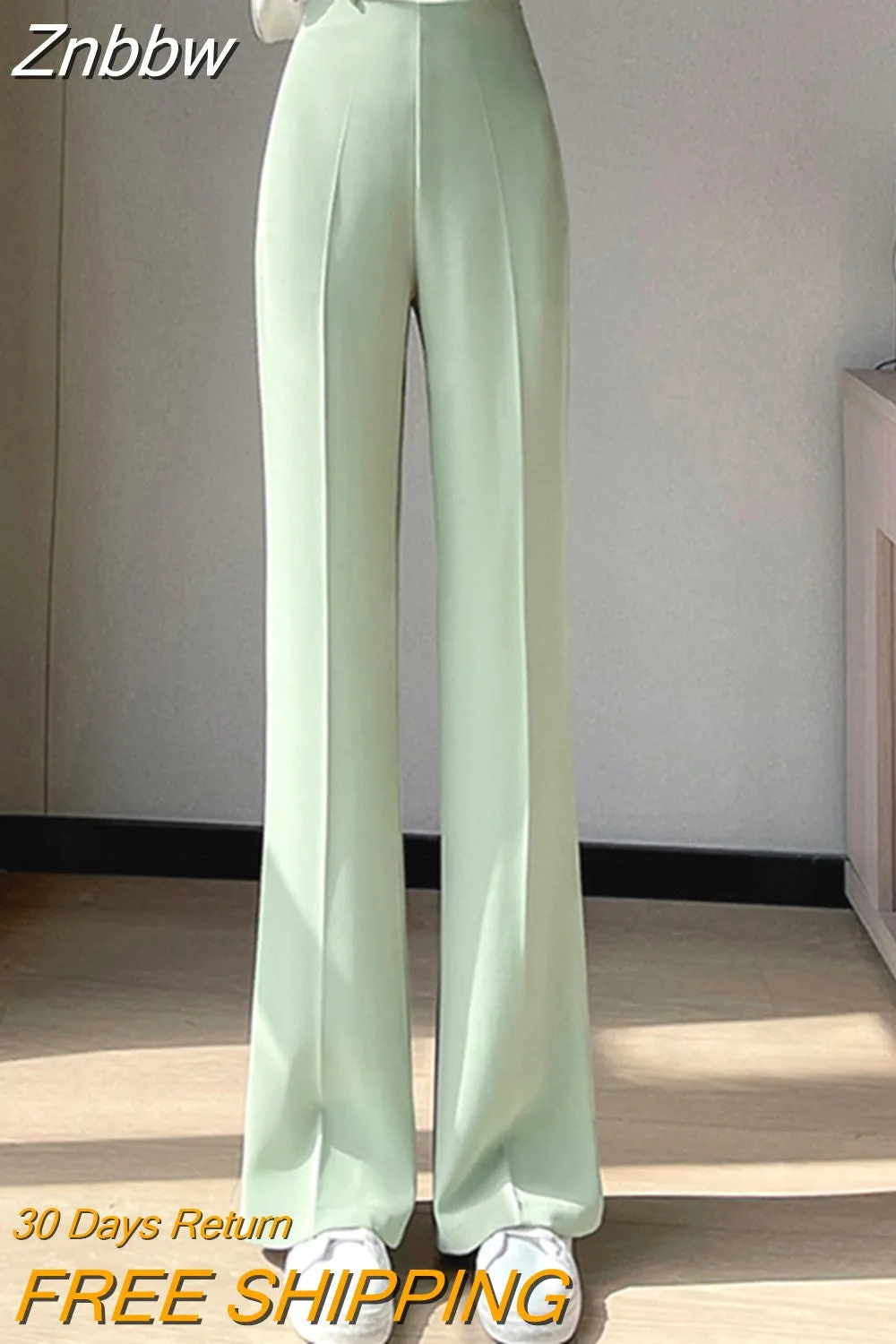 Znbbw 2023 Summer Thin Drape Ice Silk Pants Women Simplicity Straight Long Trousers Womens Office Lady Casual Suit Pants