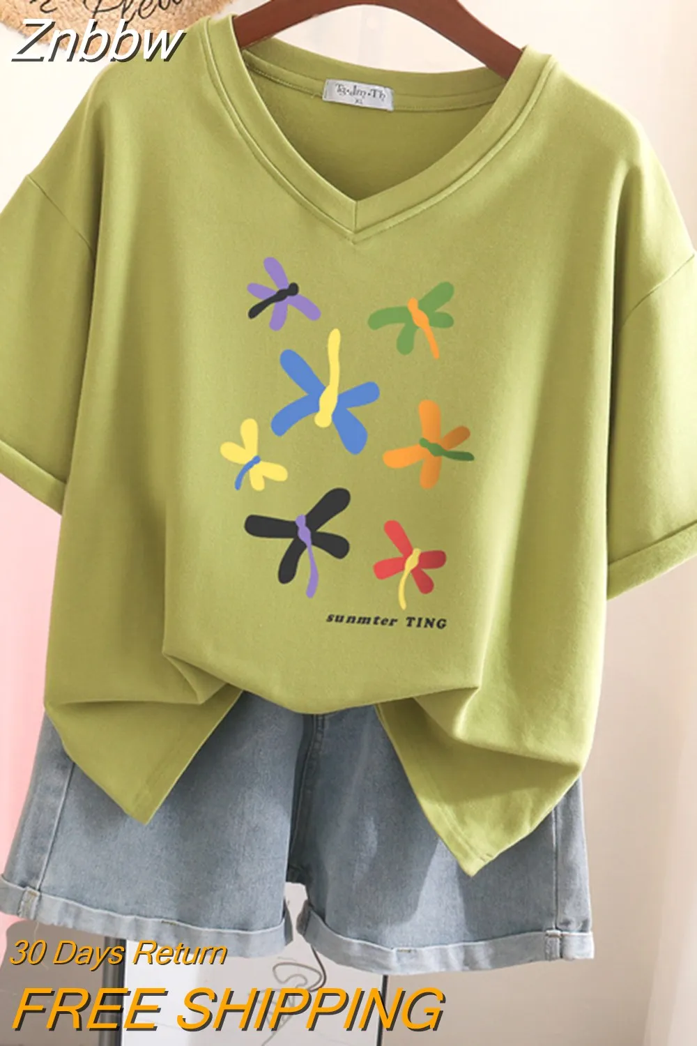 Znbbw 100% Cotton L-5XL T Shirt Plus Size Tshirt Short Sleeve Cartoon Women Top Summer Sweet Couple V Neck Oversized T Shirts - Image 4