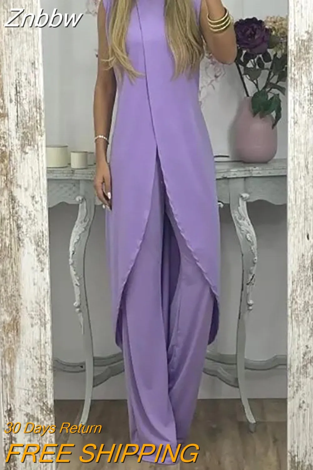 Znbbw Women's Casual Pattern Printing High Street Two Piece Set Elegant Commuter Long Pants Suit Summer Loose Bohemian Outfits - Image 8