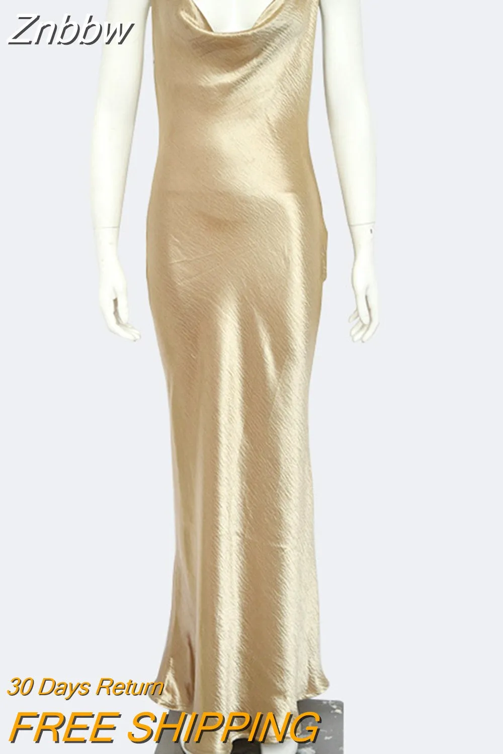 Znbbw Elegant Satin Backless Maxi Dress For Women Gown Summer Spaghetti Strap Sleeveless Night Club Party Long Dress Vestido - Image 4