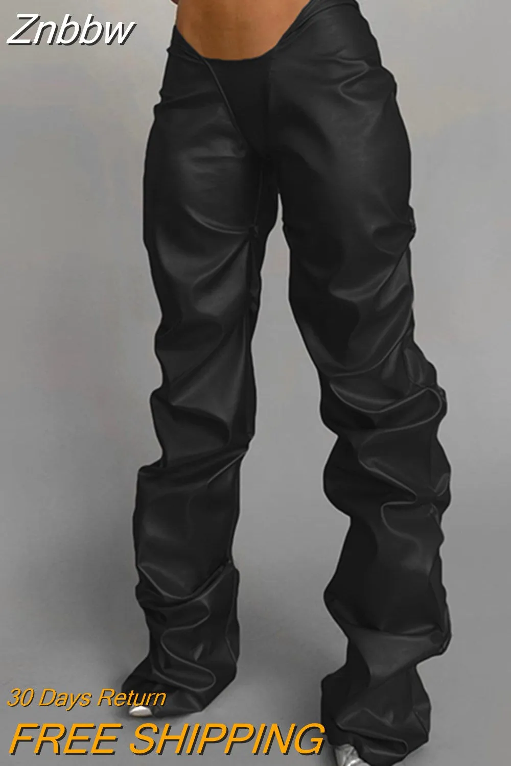 Znbbw Autumn Fashion Casual PU Leather Stacked Pants For Women Autumn New Skinny Stretch Wild Basic Female Leggings Y2K 914 - Image 3