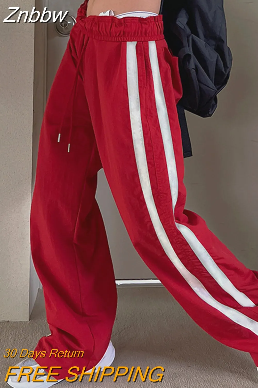 Znbbw Women Sweatpants Loose Streetwear High Waist Joggers Basic Patchwork Punk Trousers Drawstring Wide Leg Pants Tech Baggy Trousers - Image 5