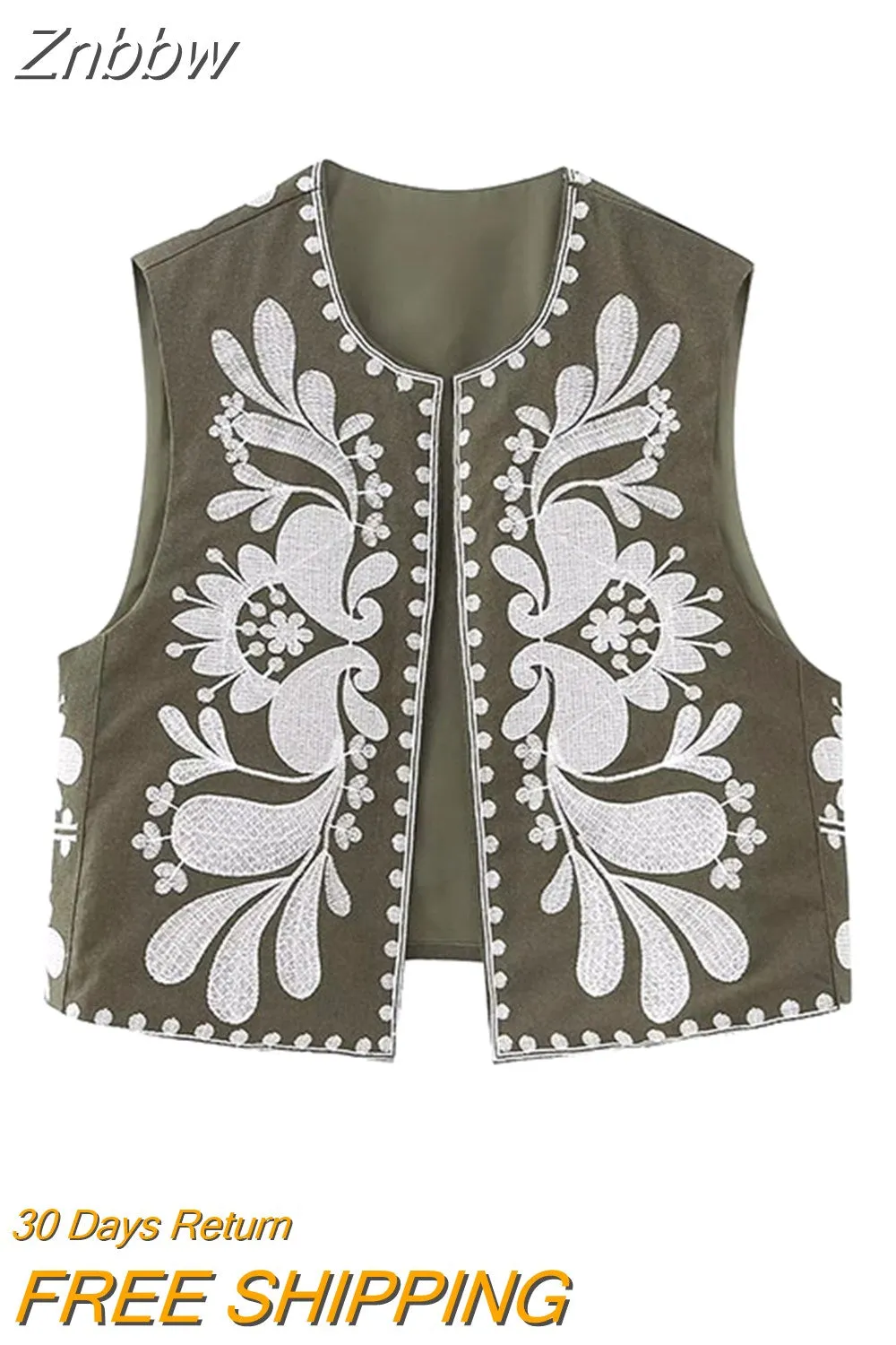 Znbbw TRAF Embroidered Open Waistcoats Women Cotton Basicos Femme Vests Women Sexy Cropped Tops Women Sleeveless Coats - Image 6