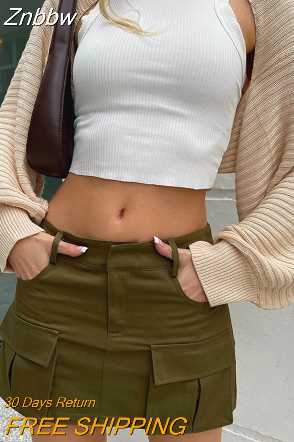 Znbbw Women Y2K Summer Low Waist Mini Cargo Skirt Solid Color Slim Fit Short Skirt with Pockets Streetwear Oversizd Skirts - Image 2