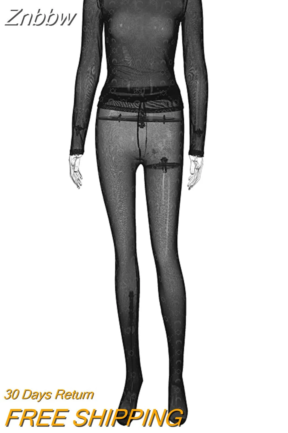 Znbbw Women Mesh See Through Tops Long Pants Two Piece Matching Sets Outfits 2023 Summer Clothes Wholesale Items For Business 0410 - Image 4