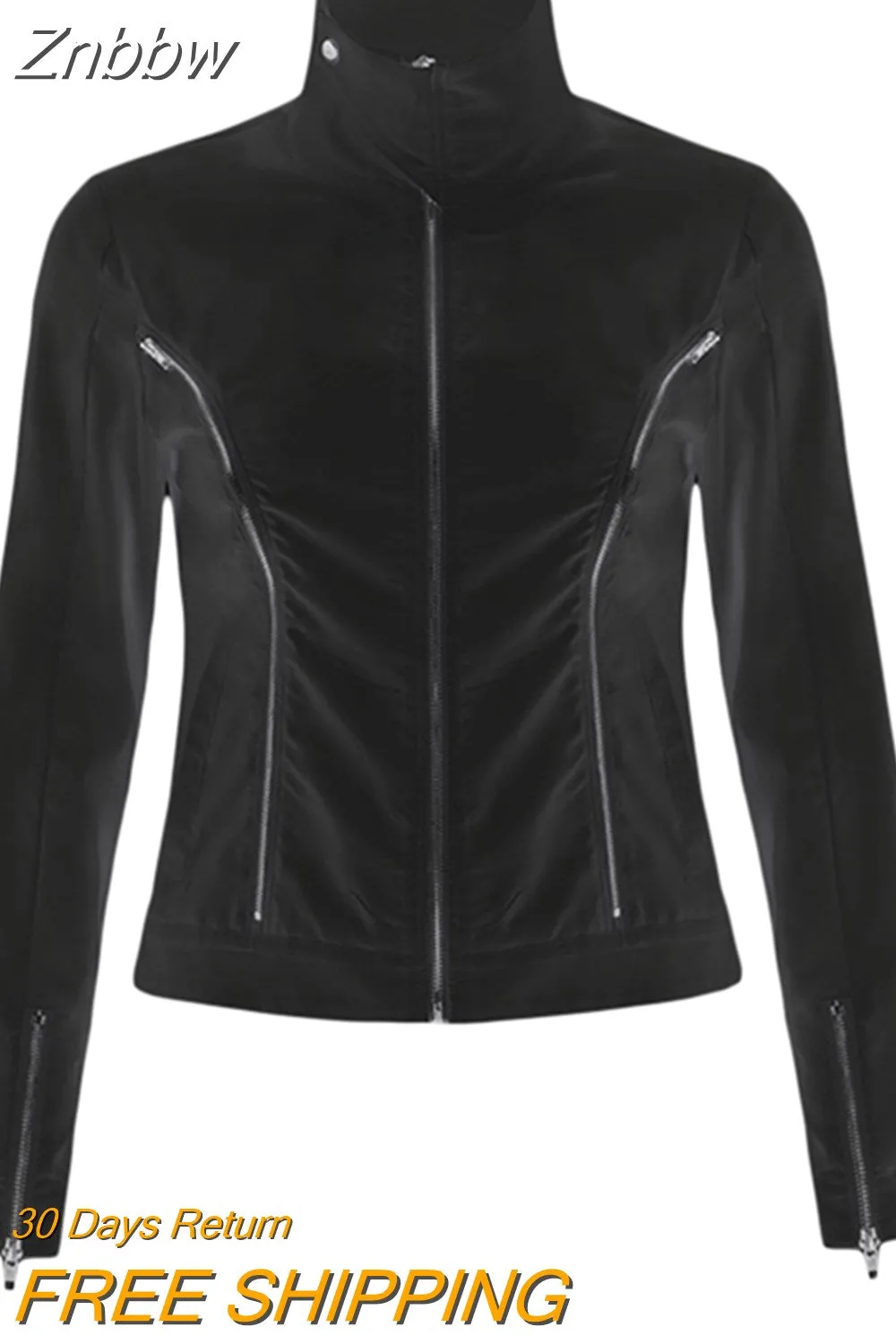 Znbbw Zipper Pockets Cargo Jackets Solid Turn Down Collar Vintage Grunge Korean Streetwear Casual Coat Women Autumn Outwear - Image 4