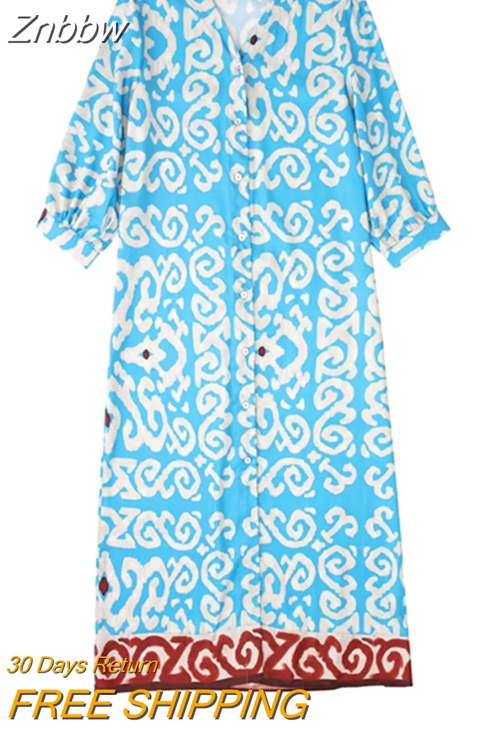 Znbbw Lady Casual Set 2023 Female Vintage Temperament V-neck Printed Tunic Midi Dress+belted High Waist Straight Wide Leg Pants - Image 4