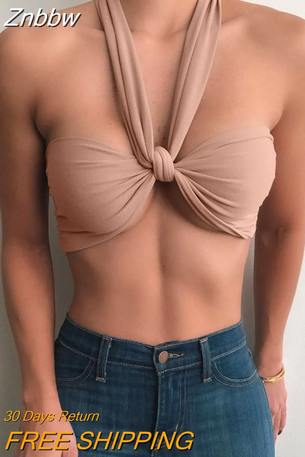 Znbbw Bandage Halter Crop Tops for girls Vest Women Sleeveless Backless Club Party Chic Wrap Cropped White Black top - Image 6