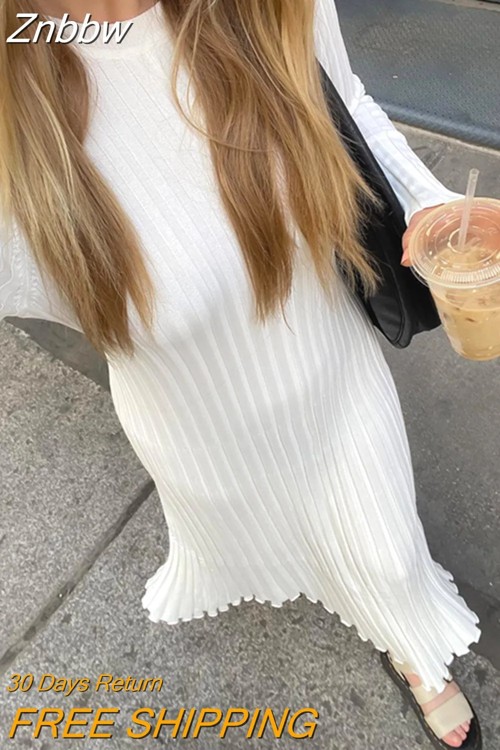 Znbbw Women's Knit Ribbed Long Dress Long Sleeve O Neck Wrapped Pencil Dress robe femme vestidos de mujer casual elegante - Image 12