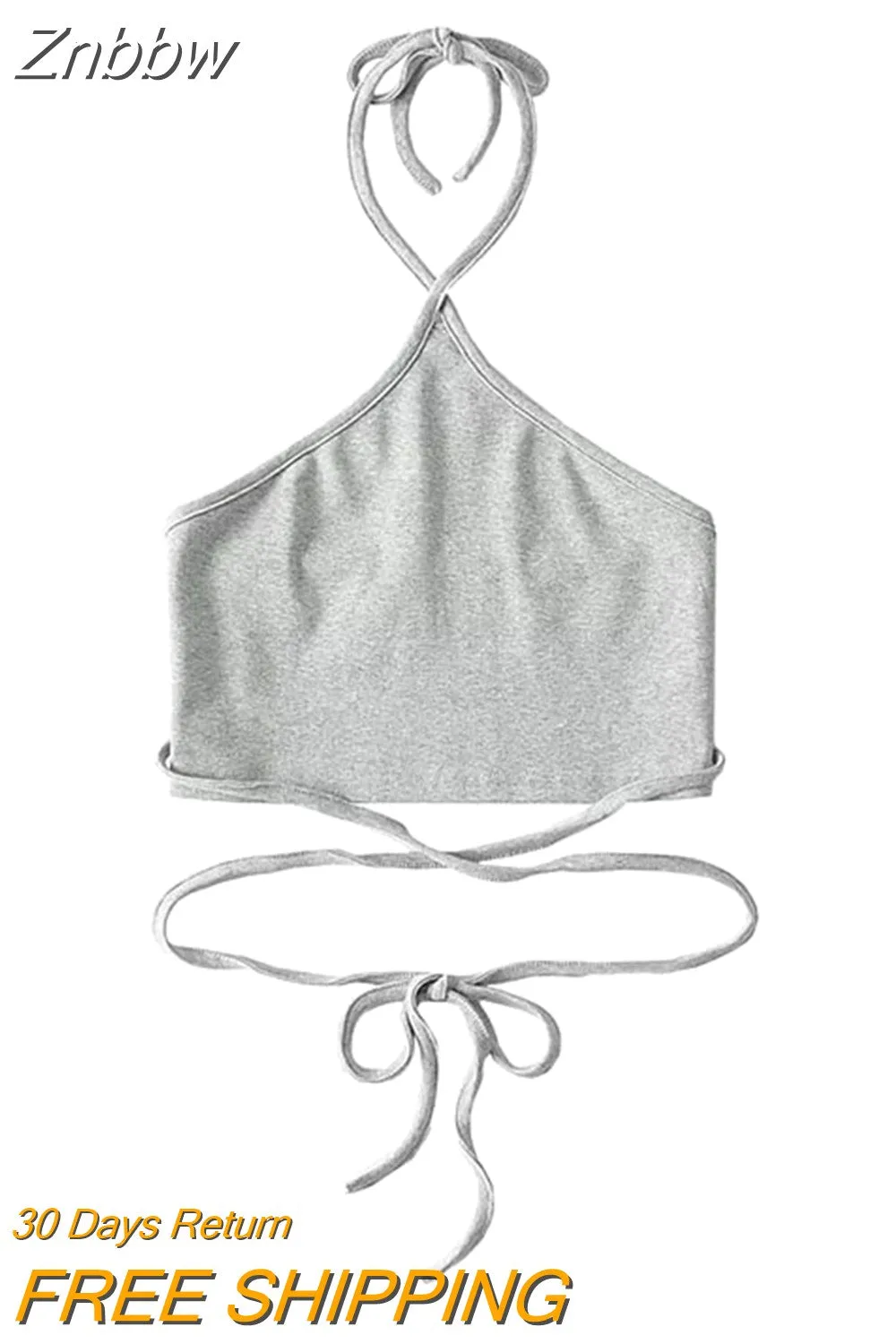 Znbbw Women Halter Tie Back Cropped Camisole Halter Neck Tie Waist Tank Top - Image 5