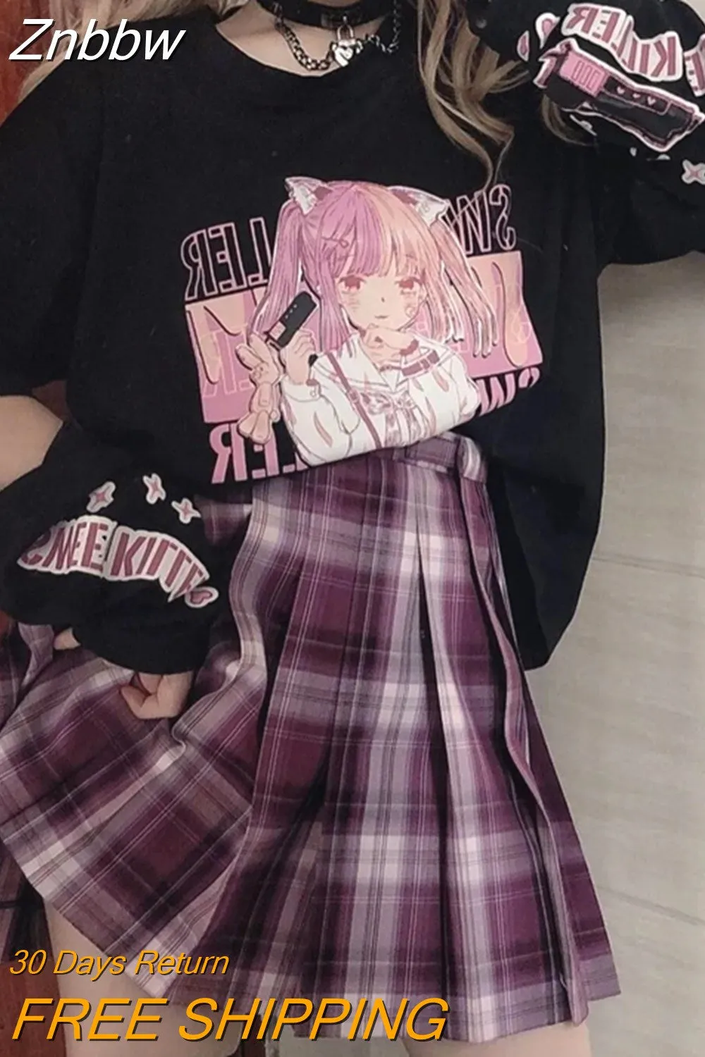 Znbbw Anime T Shirt Long Sleeve Top Zipper Removal Tee JK Girl Cute Clothes Cotton Tshirt Women Harajuku Cartoon Printed Tops - Image 4