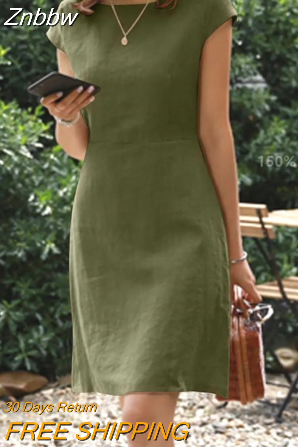 Znbbw Women Solid Elegant Dress 2023 Summer Fashion O Neck Short Sleeve Simplicity Sundress Female Casual Back Zipper OL Midi Dresses 0410 - Image 4