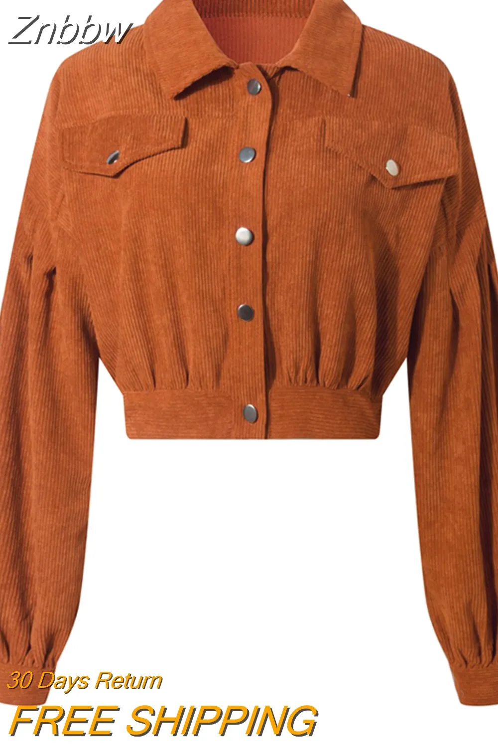 Znbbw Turn Down Collar Single Breasted Lantern Sleeve Corduroy Jacket 2023 Autumn New Women Solid Cropped Coat Jackets - Image 5