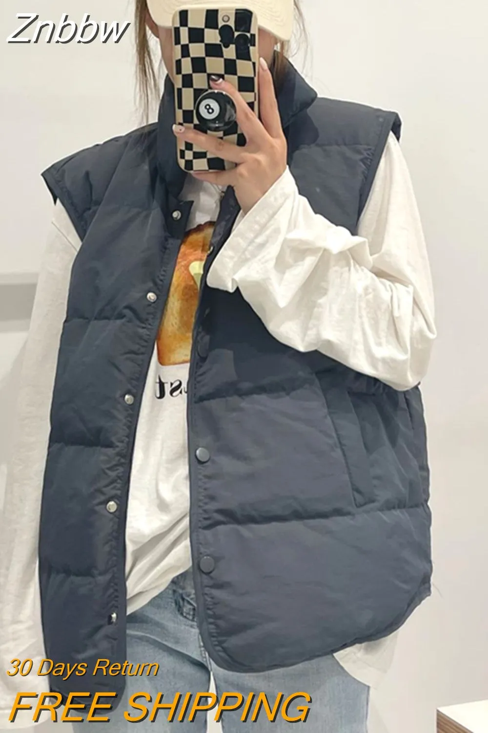 Znbbw Women Vest Coat Loose Sleeveless Jackets Turn Down Collar Ladies Winter Vest Autumn Winter 2023 Fashion Oversized Warm Vests - Image 4