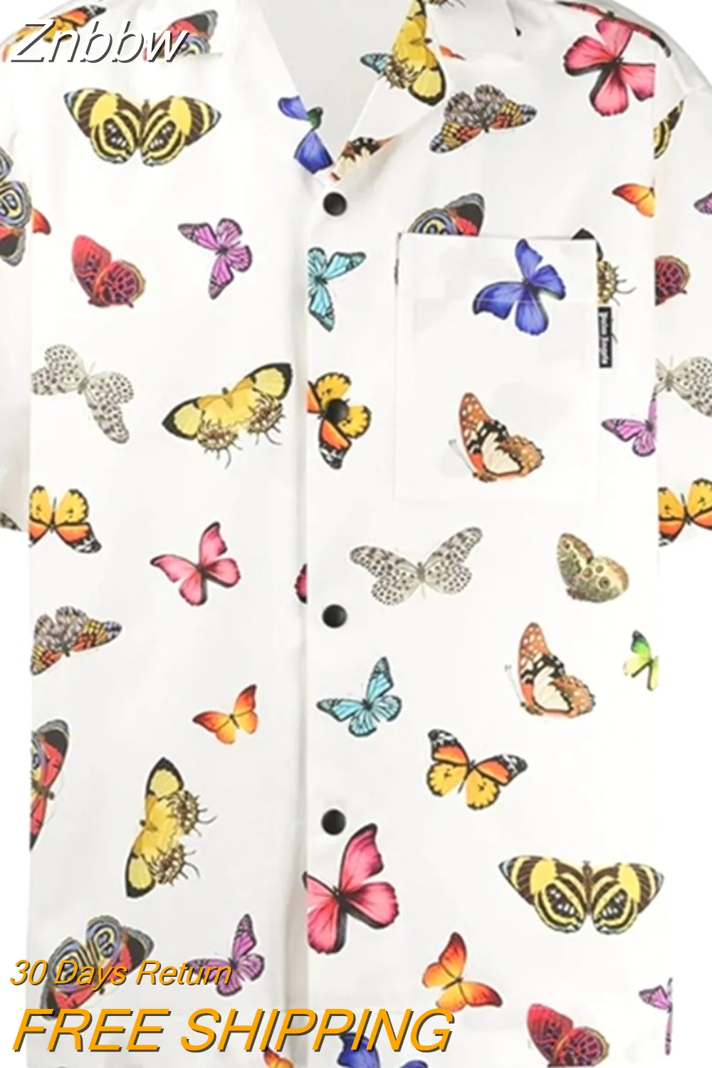 Znbbw Women White Blouse Butterfly Print Shirt Ins Loose Wild Summer 2023 New Ladies Korean Short Sleeve Shirt Fashion Tops - Image 2