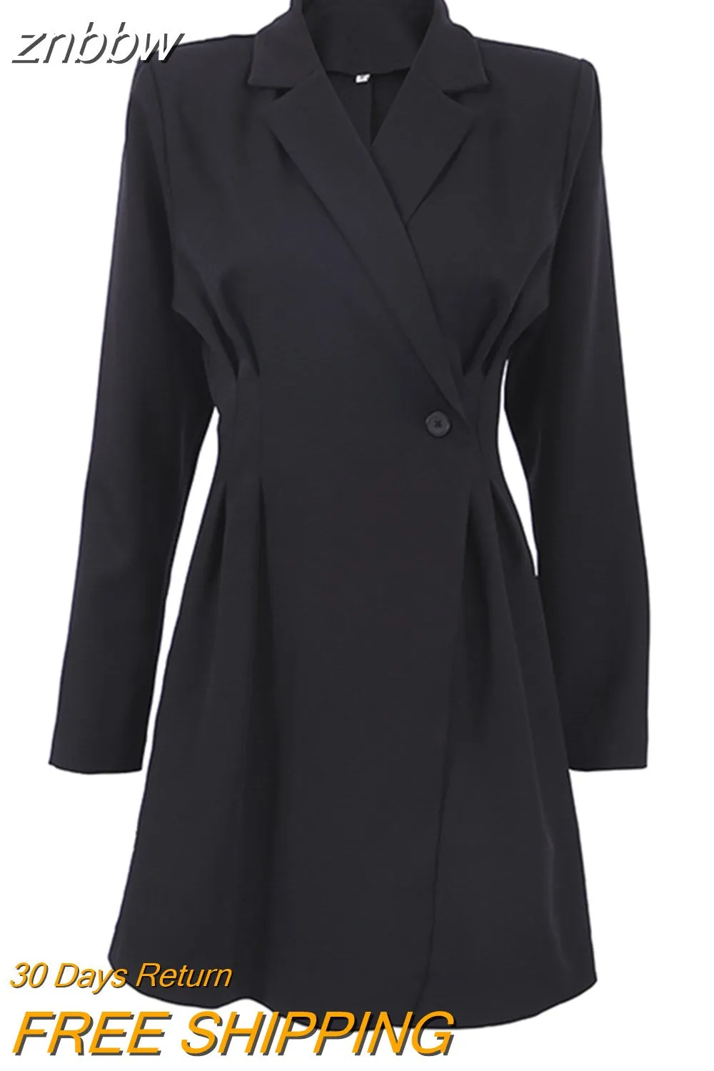 znbbw 2023 Spring New Office Lady Long Sleeve Women Blazer Dress Elegant Solid Color Slim Waist Button Black Woman Dresses - Image 2
