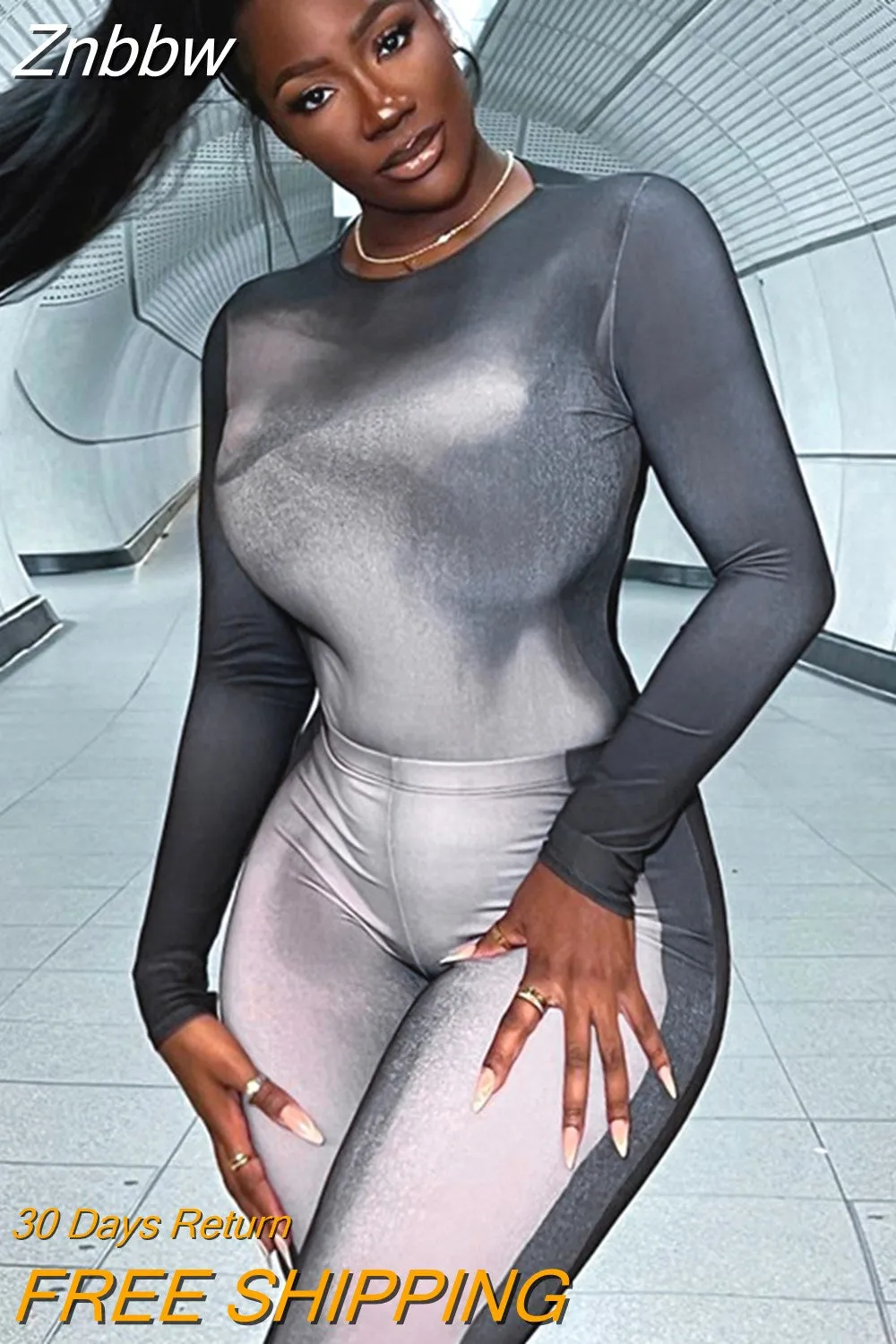 Znbbw Women Long Sleeve T Shirt Bodysuit Long Pants Two Piece Sets Outfits 2023 Fall Clothing Wholesale Items For Business - Image 4