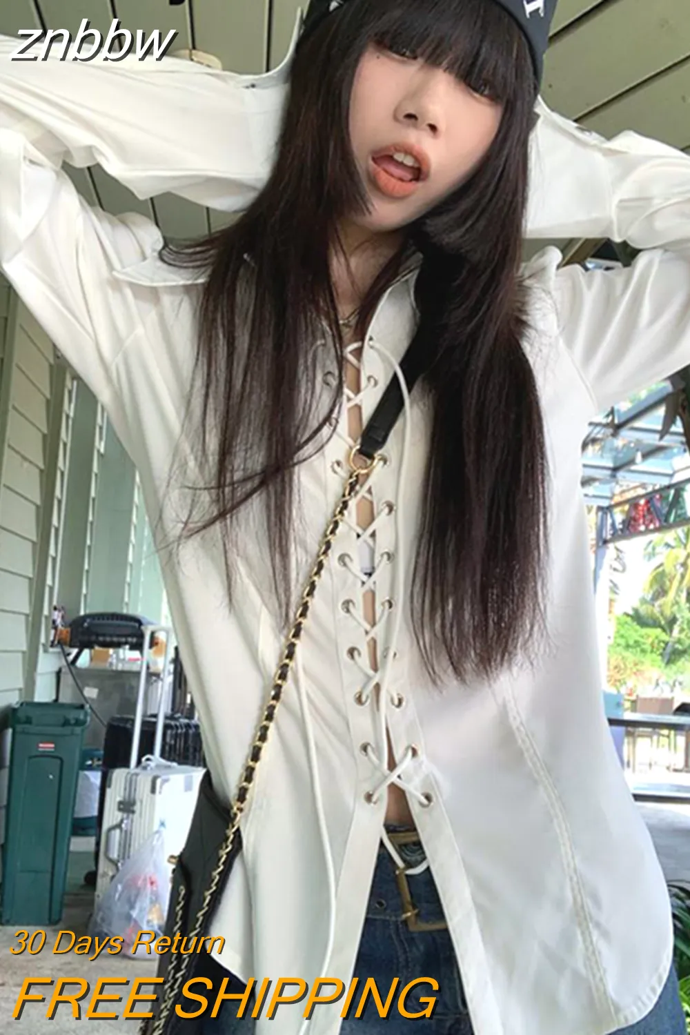 znbbw 2023 Summer Gothic shirt Long Sleeve Oversize White Shirt Women Punk Corn Eye Za Blouse New Female Blouse Tunic Clothing