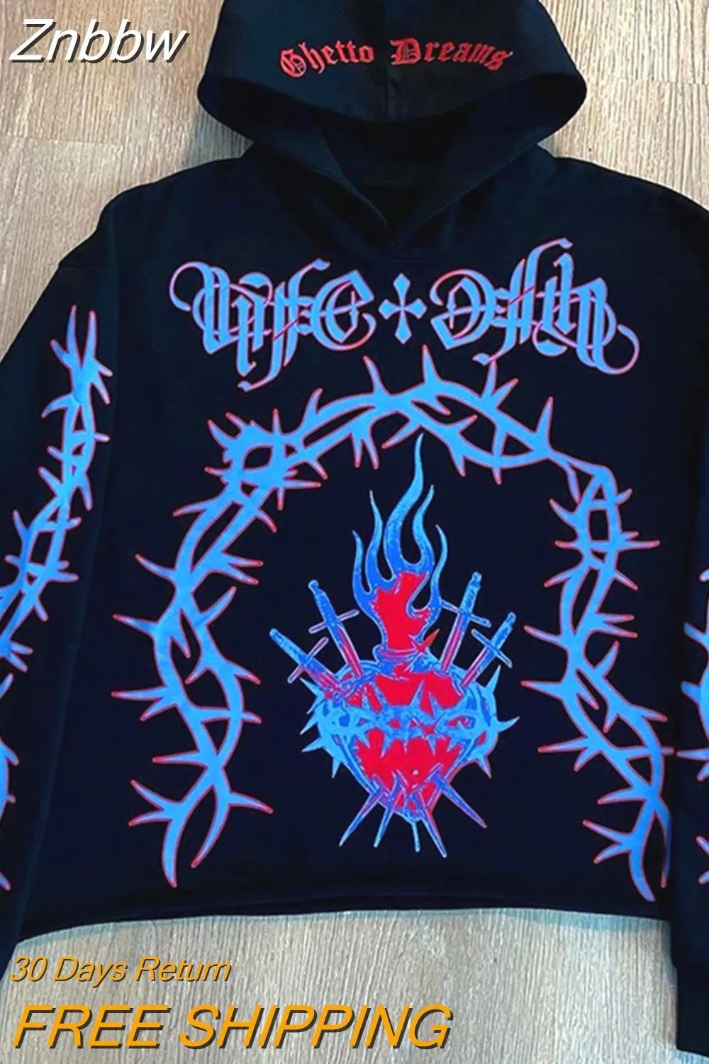 Znbbw Fashion Hot-selling Rhinestones Skeleton Print Black Y2k Gothic Long-sleeve Full Zip Hoodie Oversized Sweatshirt Jacket - Image 8