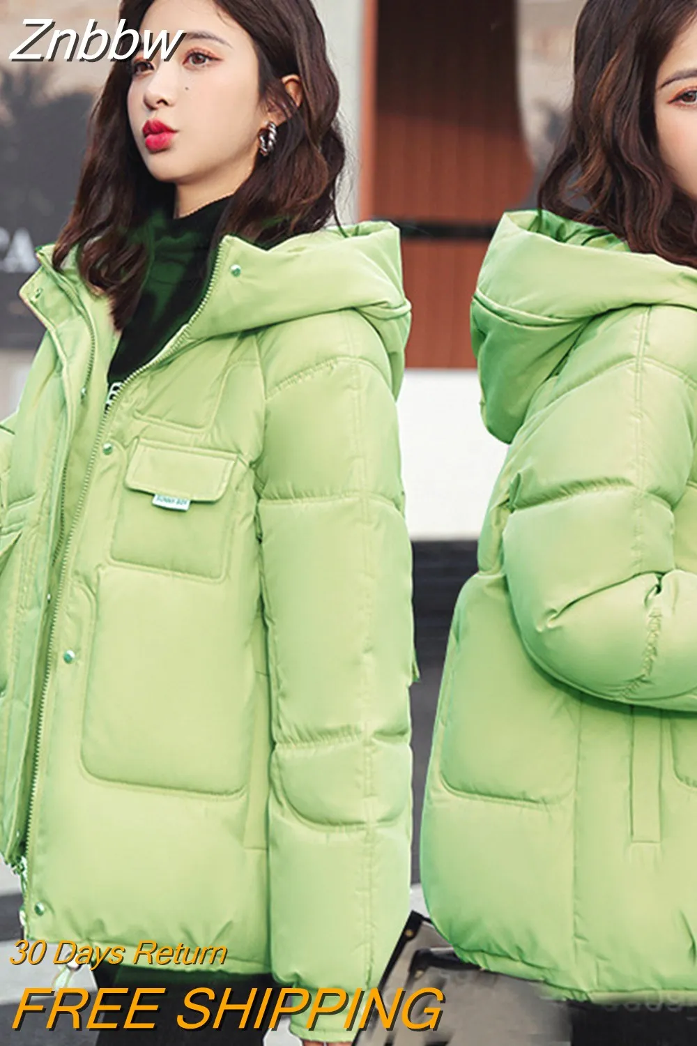 Znbbw Women Down Jacket 2023 Hit Winter New Thick Warm Cotton Down Padded Jacket Casual Sweety Solid Color Hooded Coat Jackets Outwear - Image 13