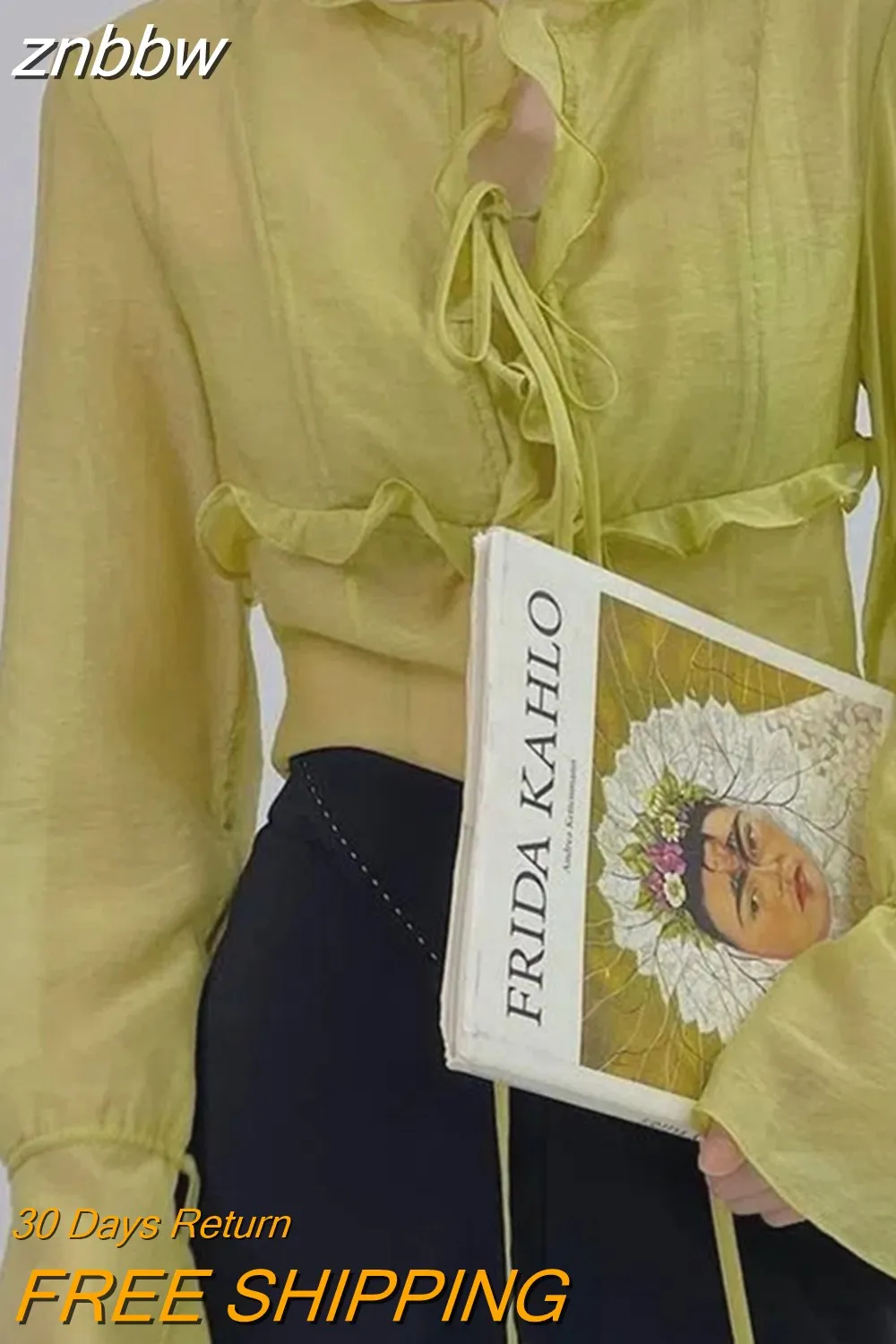 znbbw 2023 Spring Sexy Ruffled Flare Long Sleeve Women Blouse Korea Style Vintage Transparent Short Chiffon Shirt Ladies Tops - Image 2