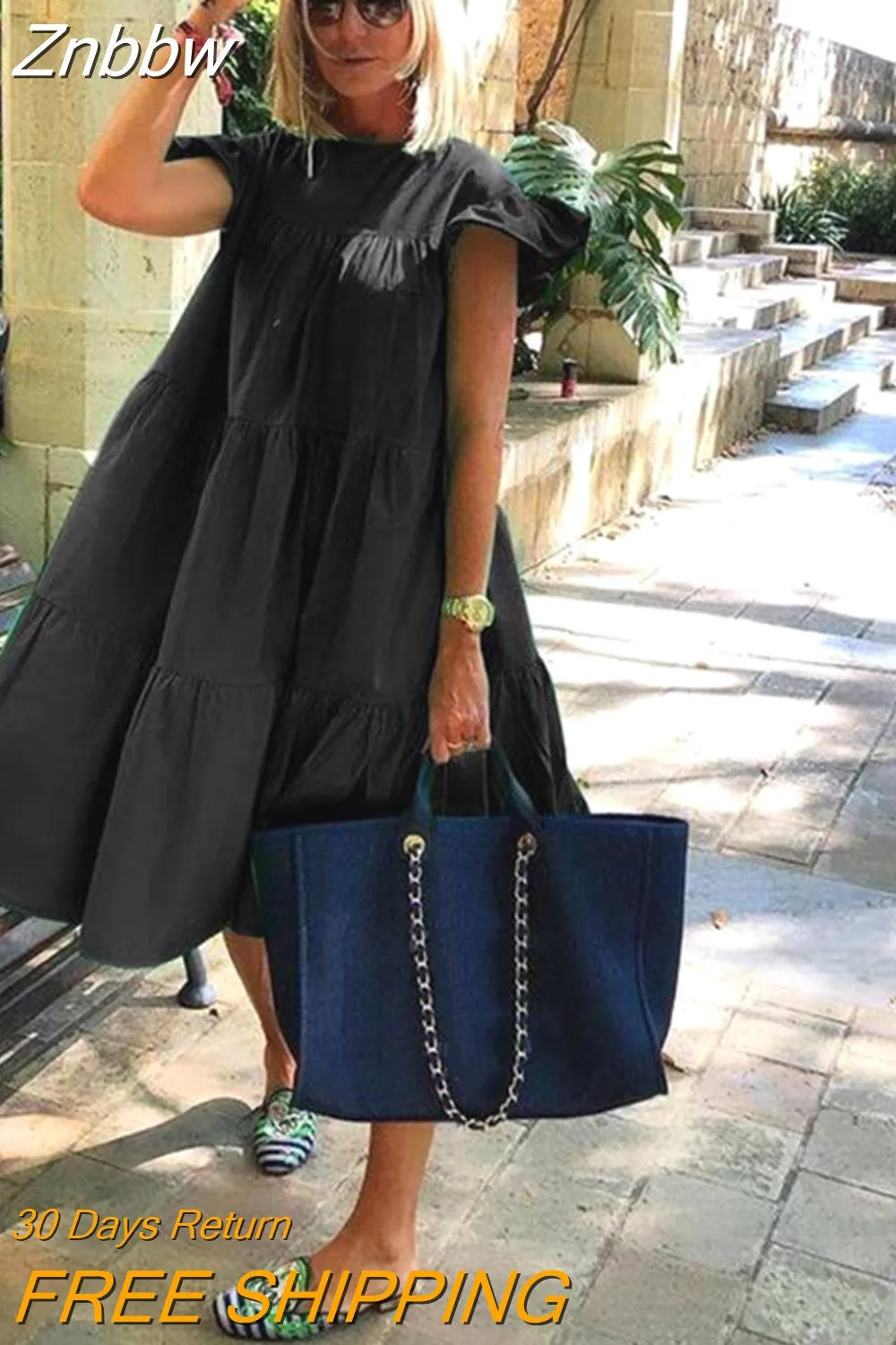 Znbbw Women's Summer Ruff Sundress Elegant Casual Party Beach Vintage Swing Midi Dress 2023 Solid Bohemian Oversized Vestidos Robe - Image 7