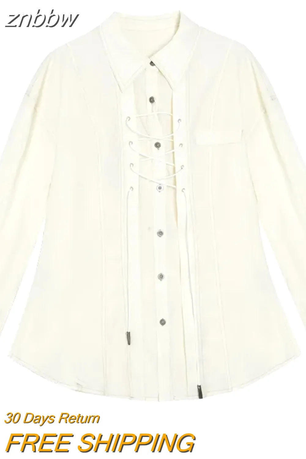 znbbw 2023 Spring Office Lady Long Sleeve Woman White Shirt Korea Style Bandage Button Woman Blouse Work Female Clothing Top - Image 2