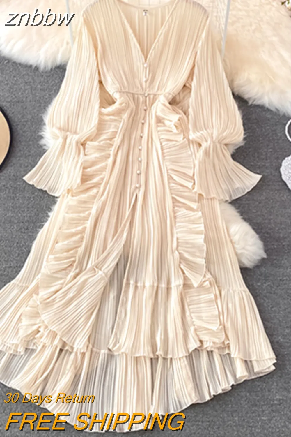 znbbw Autumn New Holiday Style Ankle Length Long Dresses Women Sexy V Neck Puff Sleeve Lace Elegant Evening Party Summer Dress - Image 2