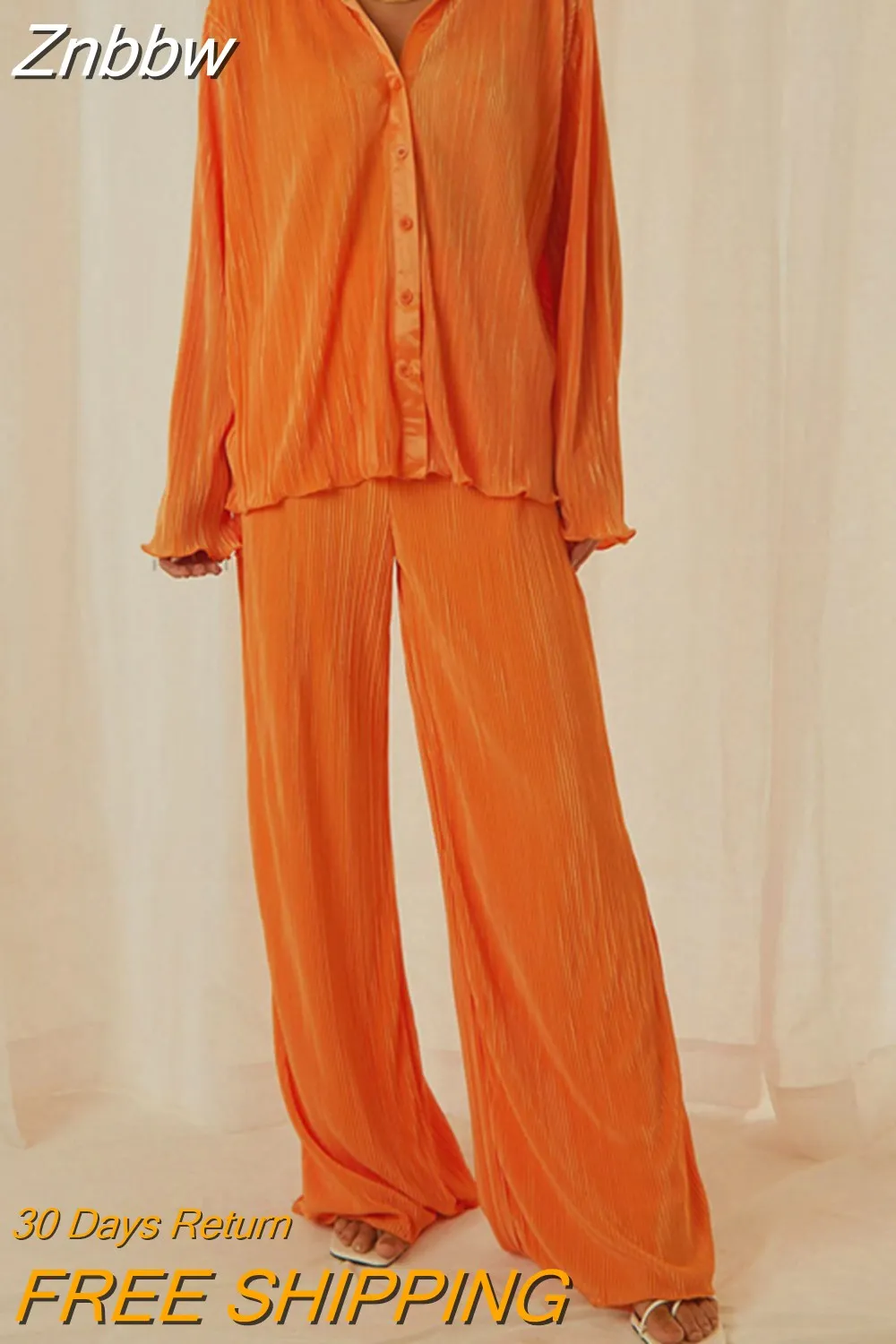 Znbbw Women's Floral Pleated Set Long Sleeve Blouses With High Waist Pants Two Piece Set Elegant Loose Two Piece Sets Womens Outifits - Image 8