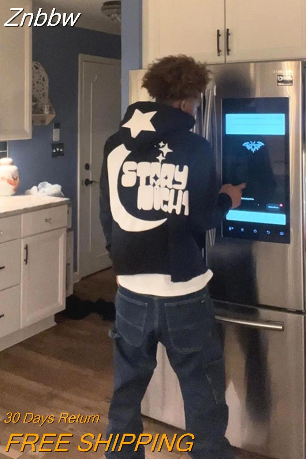 Znbbw Women Sweatshirts Gothic Punk 2023 Y2K Stars Print Fleece Hoodie Retro Casual Kawaii Men Pullover Hooded Tops Clothes