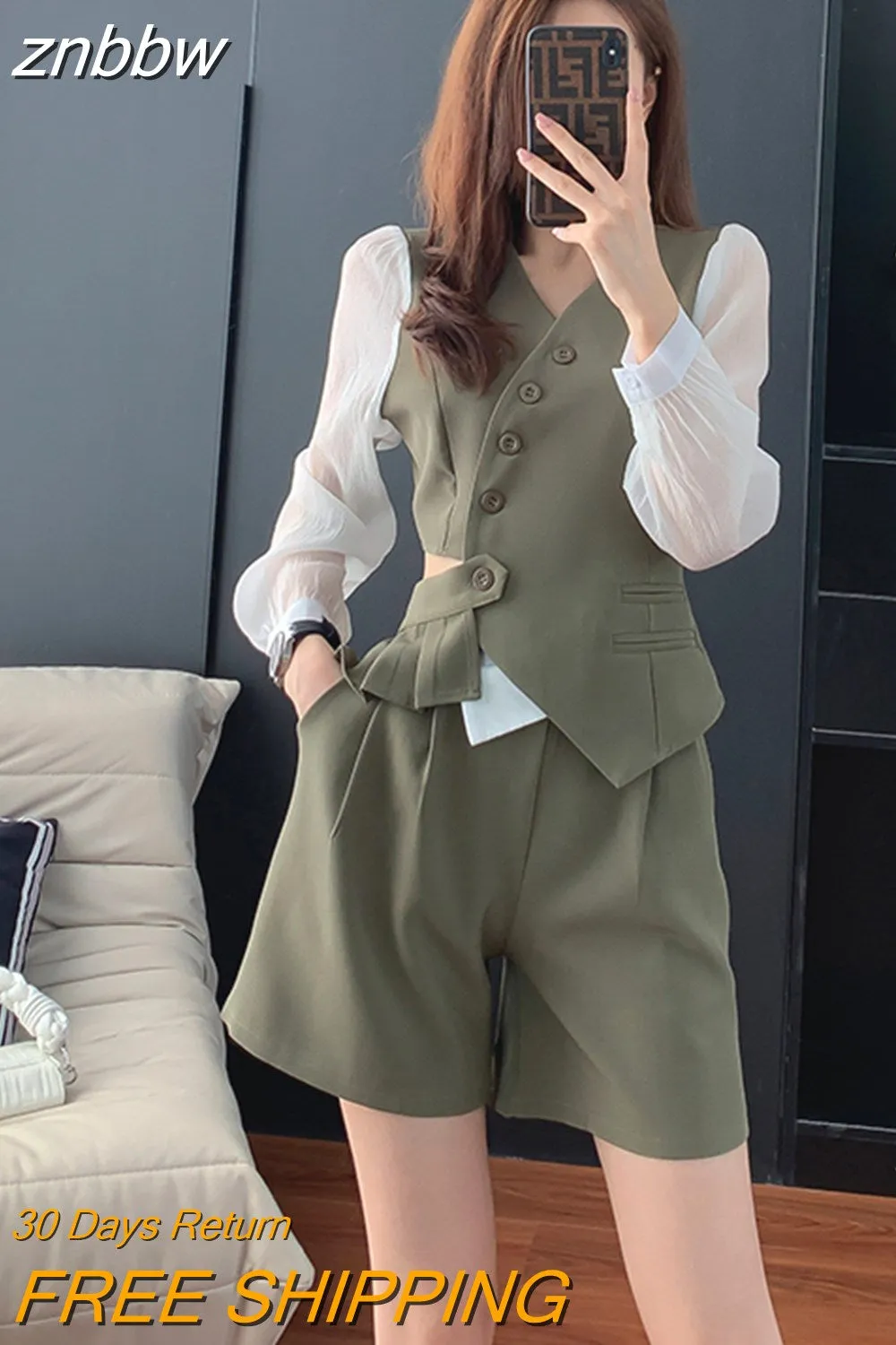 znbbw Women's Autumn British Style Trousers Suit V-neck Irregular Short Small Blazer and Wide Leg Trousers Two Office Ladies Piece Set - Image 3