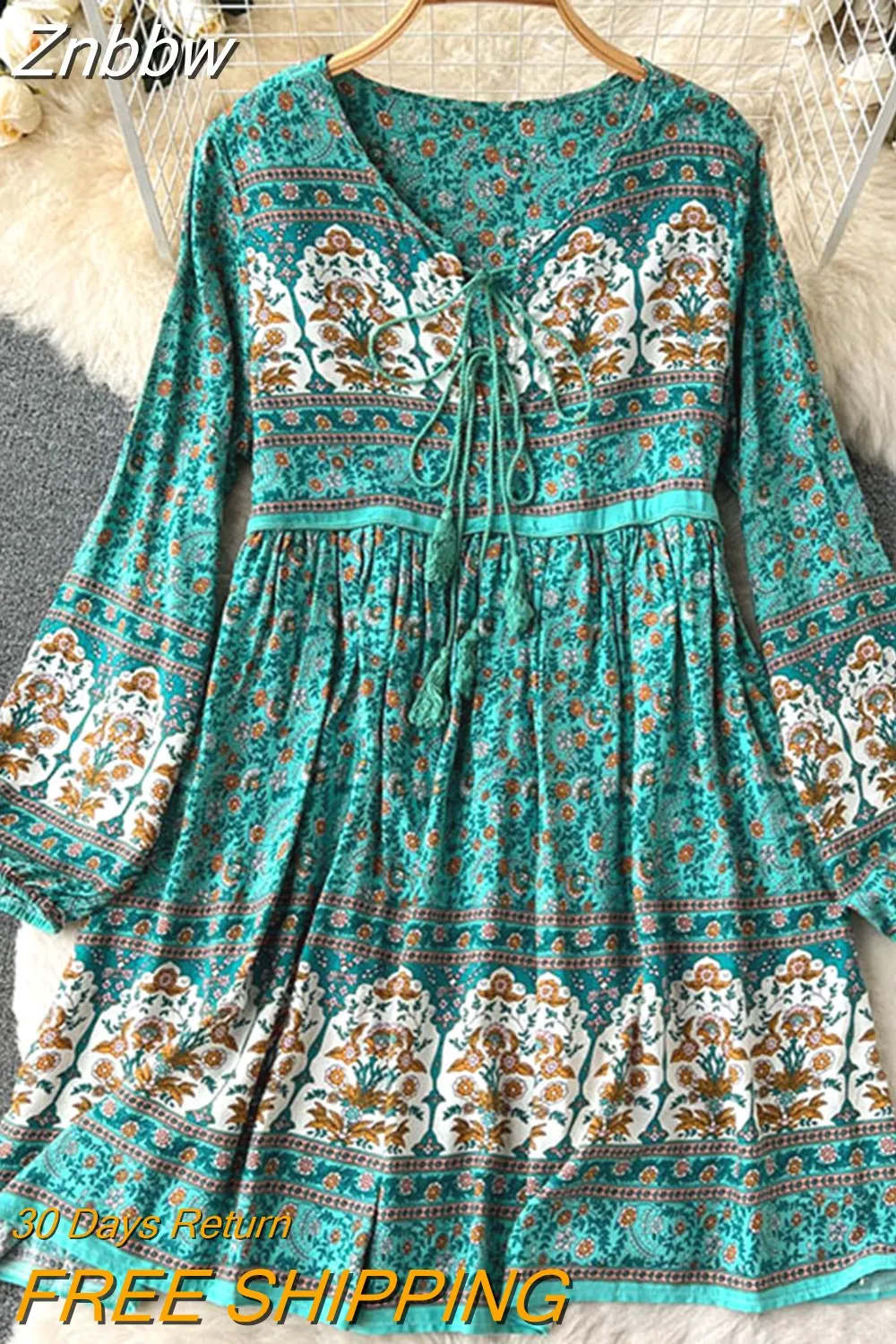 Znbbw Autumn Women's Travel Holiday indie Style Dress New Sweet Loose Thin Printed Long-sleeved Mid-length Dress GD647 - Image 10