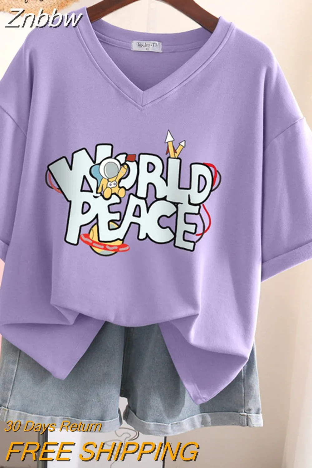 Znbbw 100 Cotton L-5XL T Shirt Plus Size Tshirt Short Sleeve Women Top Summer Letter Print Couple V Neck Oversized T Shirts - Image 5