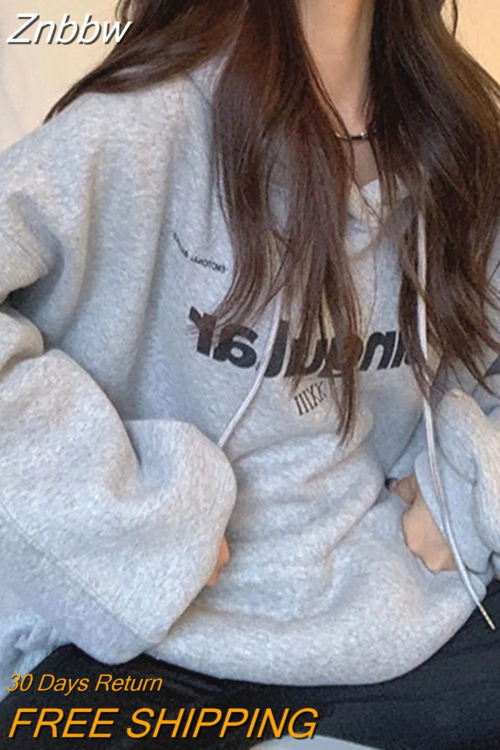 Znbbw Women Oversized Hoodies Casual Streetwear Harajuku Pullover Grey Vintage Long Sleeve Hip Hop Ladies Tops Autumn Women Clothing - Image 5