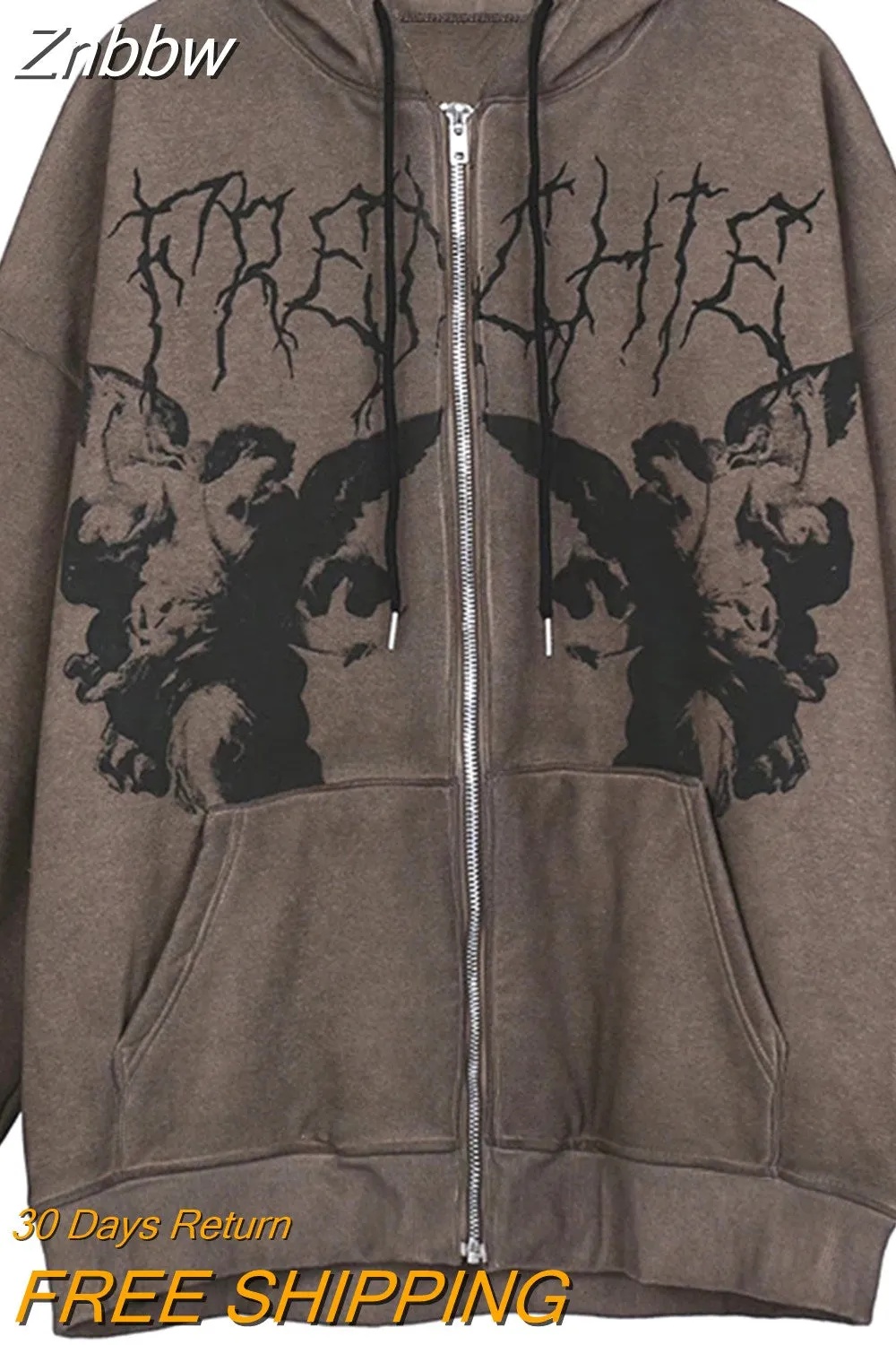 Znbbw Zip Hoodies Rhinestone Spider Print Oversized Goth Hoodie Men's Harajuku Punk Grunge Sweatshirt Jacket Y2k Hip Hop Jacket - Image 19