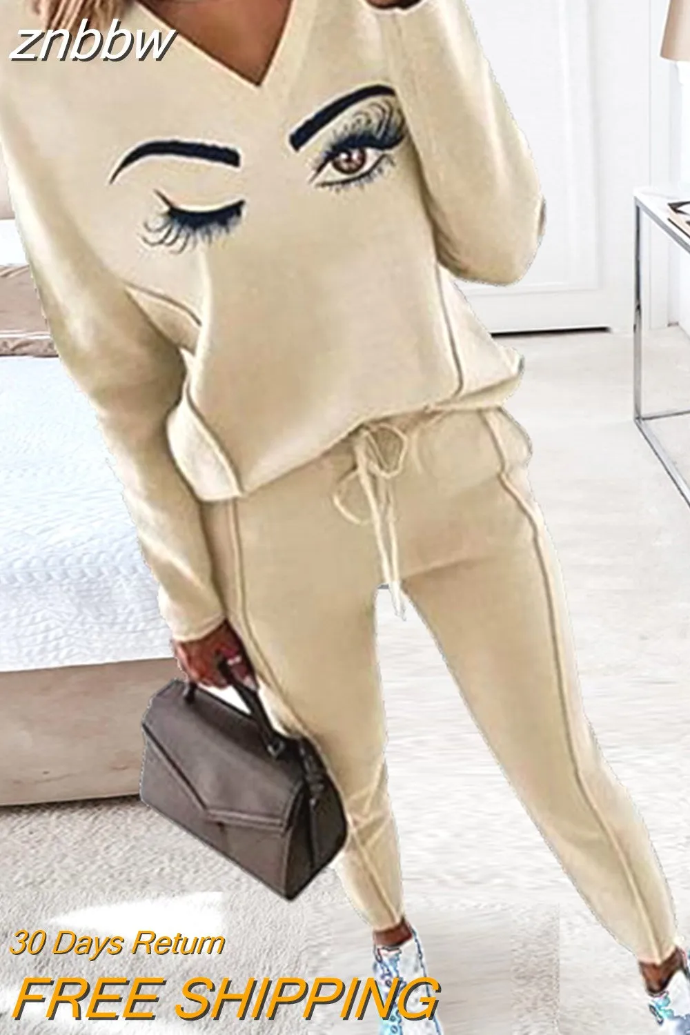 znbbw Women Suit Jogger Two Piece Set Autumn Fashion Print Tracksuits Women 2023 Streetwear Zipper Long Sleeve Tops + Trousers Outfits - Image 11