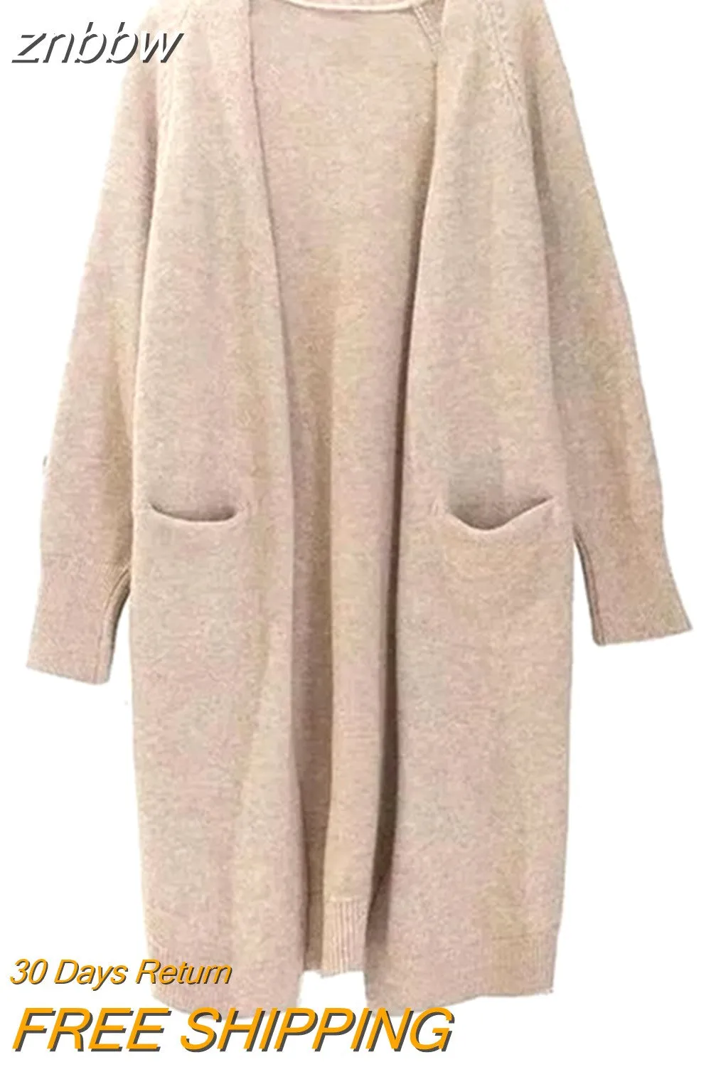 znbbw Women Solid Color Loose Thick Warm Sweater Cardigan Pocket Ladies Spring Autumn V Neck Knitted Coat Female Casual Tops - Image 4