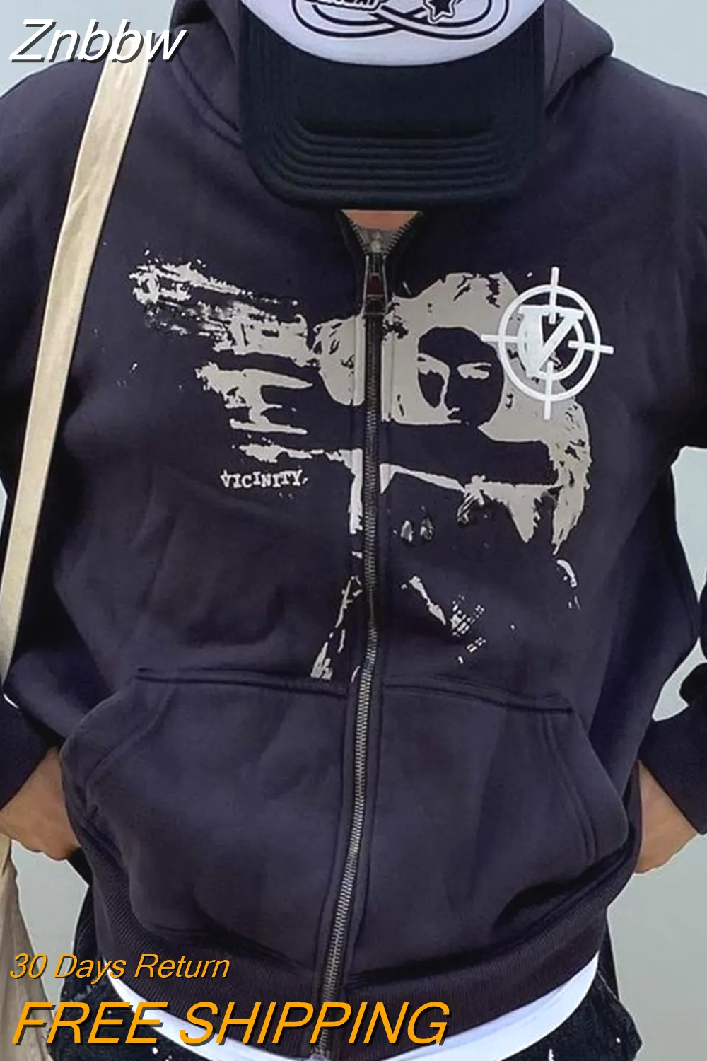 Znbbw Zip Hoodies Rhinestone Spider Print Oversized Goth Hoodie Men's Harajuku Punk Grunge Sweatshirt Jacket Y2k Hip Hop Jacket - Image 10