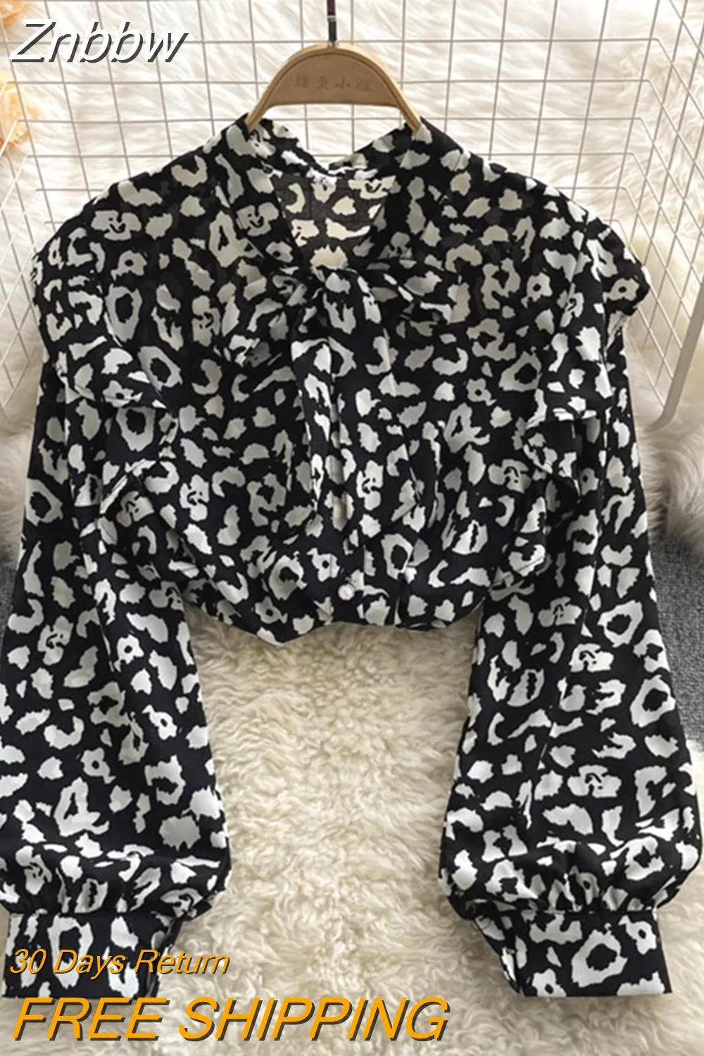 Znbbw WomenEuropean American Retro Leopard Print Blouse Female Loose Thin Lantern Sleeve Blusa All-match Chiffon Shirt KK1761 - Image 6